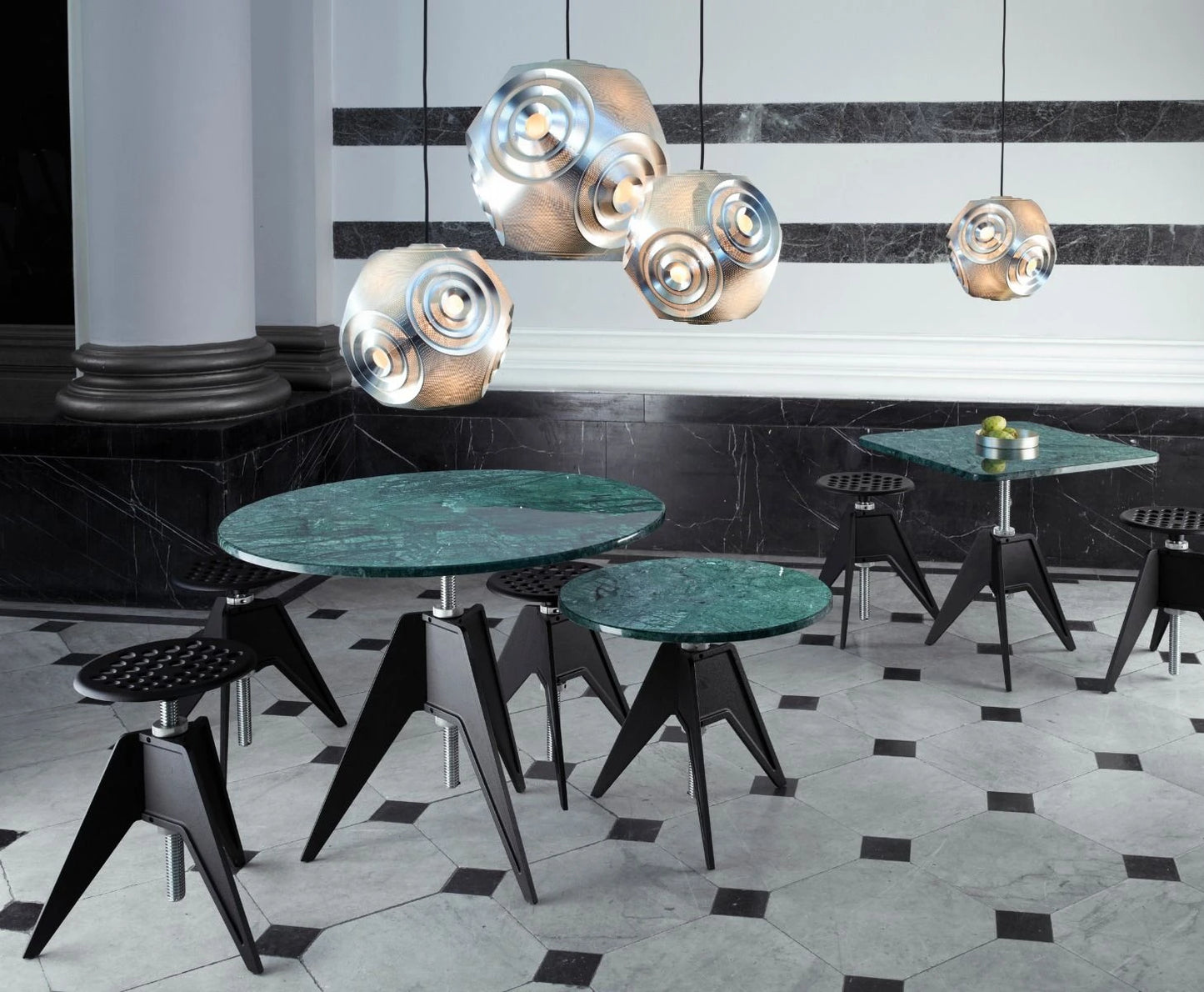 Screw Cafe Table Green Marble Top 25.6"